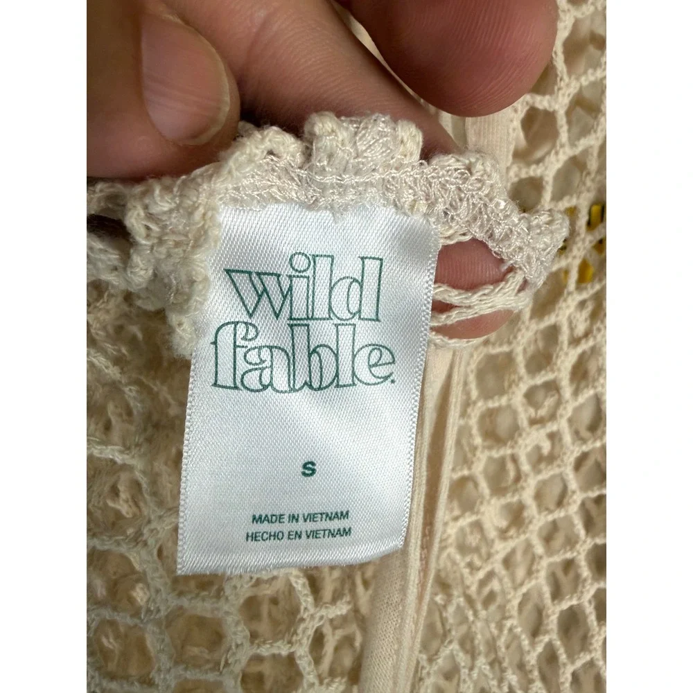 Wild Fable Small Beige Boho Fishnet Tank Top Crochet Tassle Tie Layer Festival